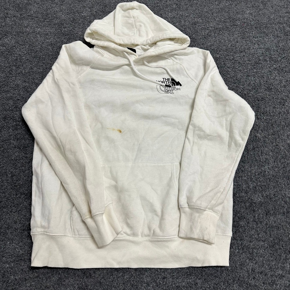 The North Face Hoodie Womens Size L White Graphic Logo Pullover Cotton Blend